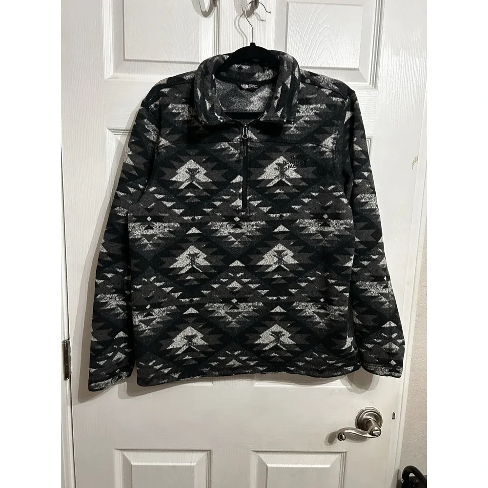 The North Face L Quarter Zip Fleece Pullover Better Sweater Aztec Black Gray